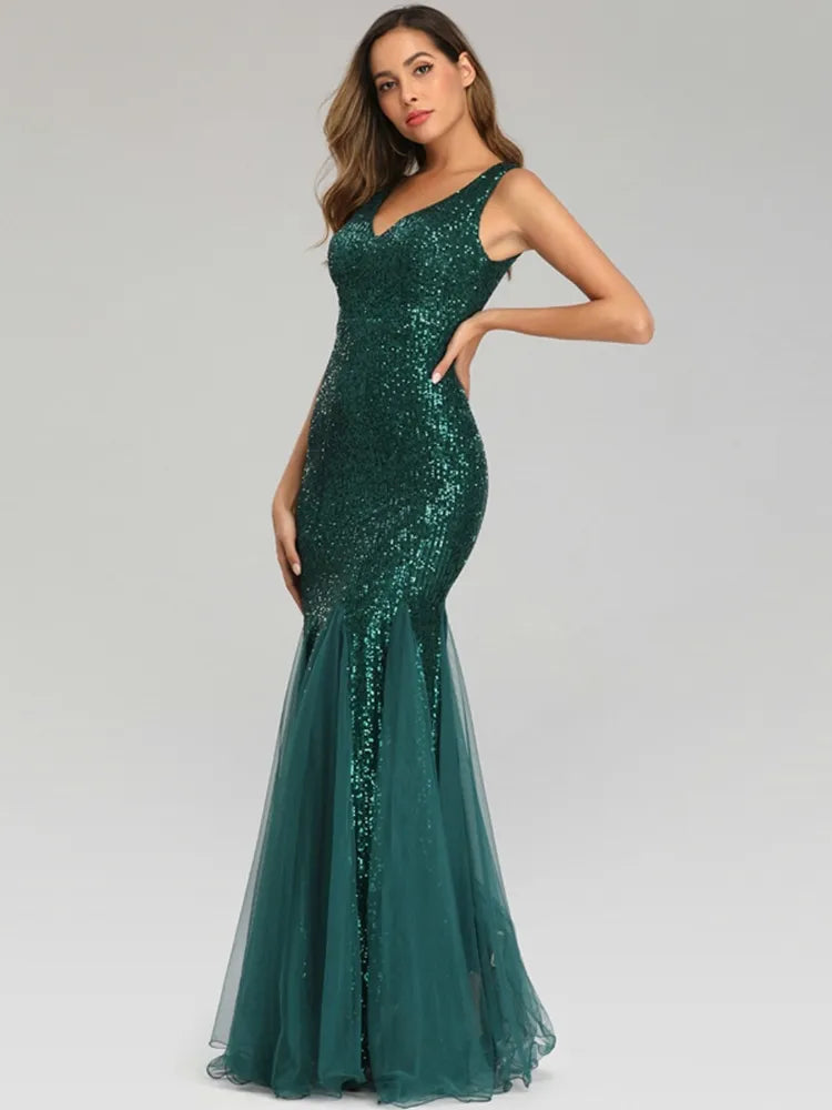 Neck Mermaid Dress With Shawl Long Formal Prom Party Gown