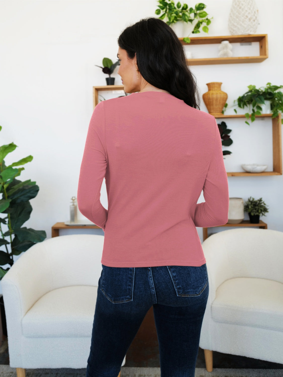 Ruched Mock Neck Long Sleeve T-Shirt