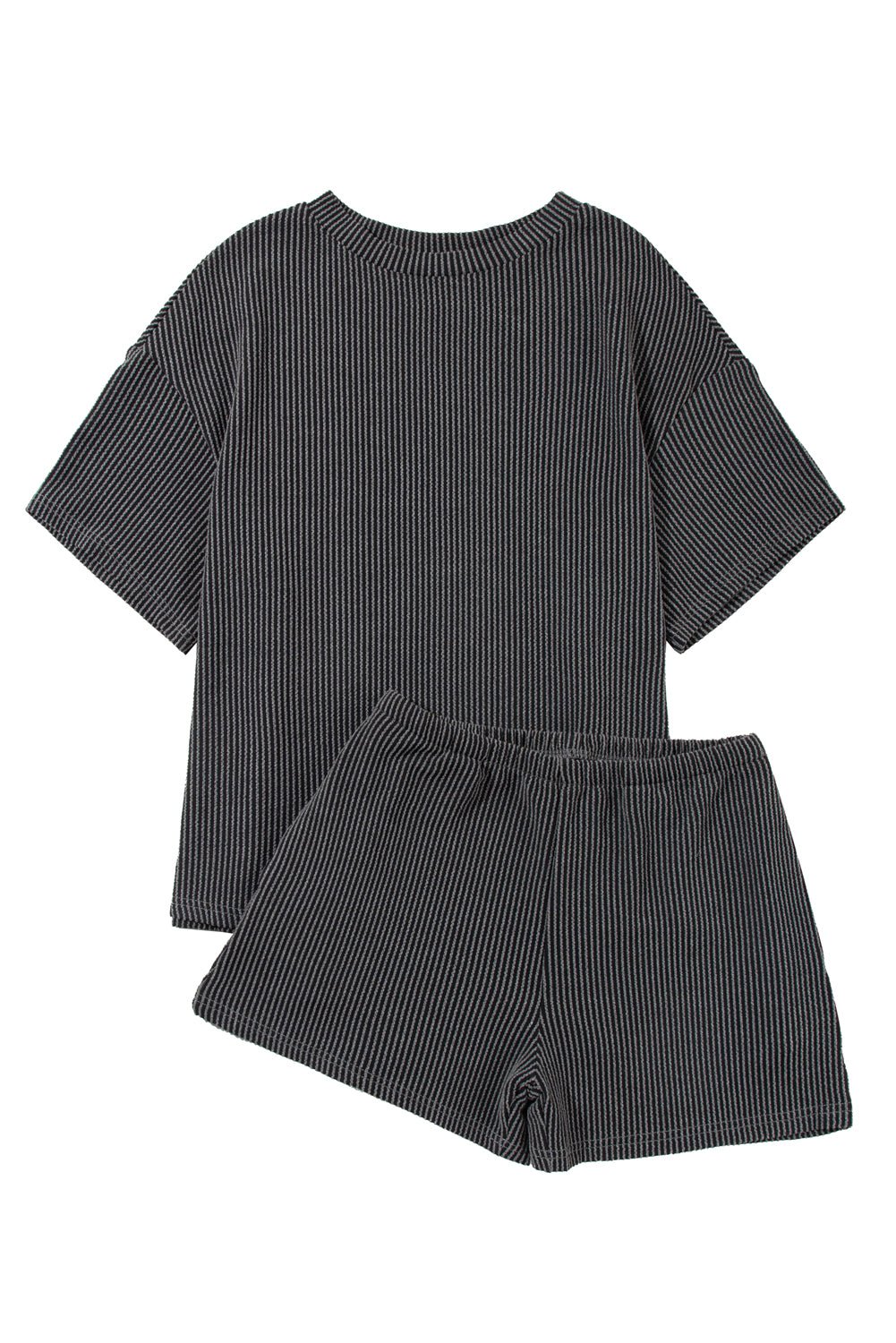 Carbon Grey Ribbed Textured Knit Loose Fit Tee and Shorts Set - Creative Designs by Shanny