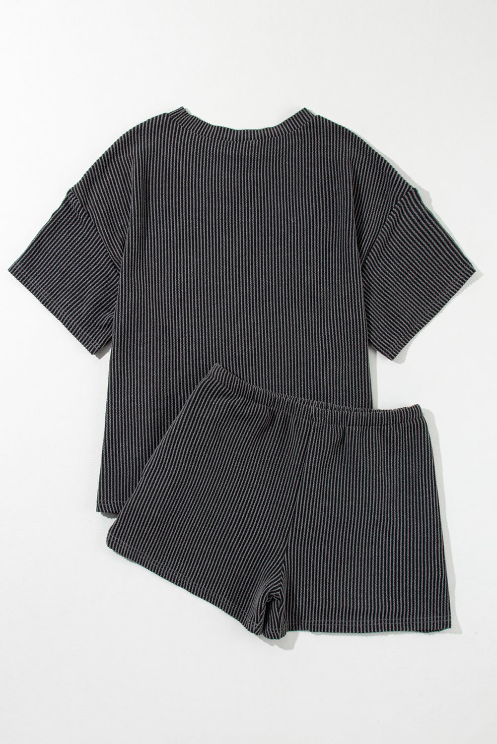 Carbon Grey Ribbed Textured Knit Loose Fit Tee and Shorts Set - Creative Designs by Shanny