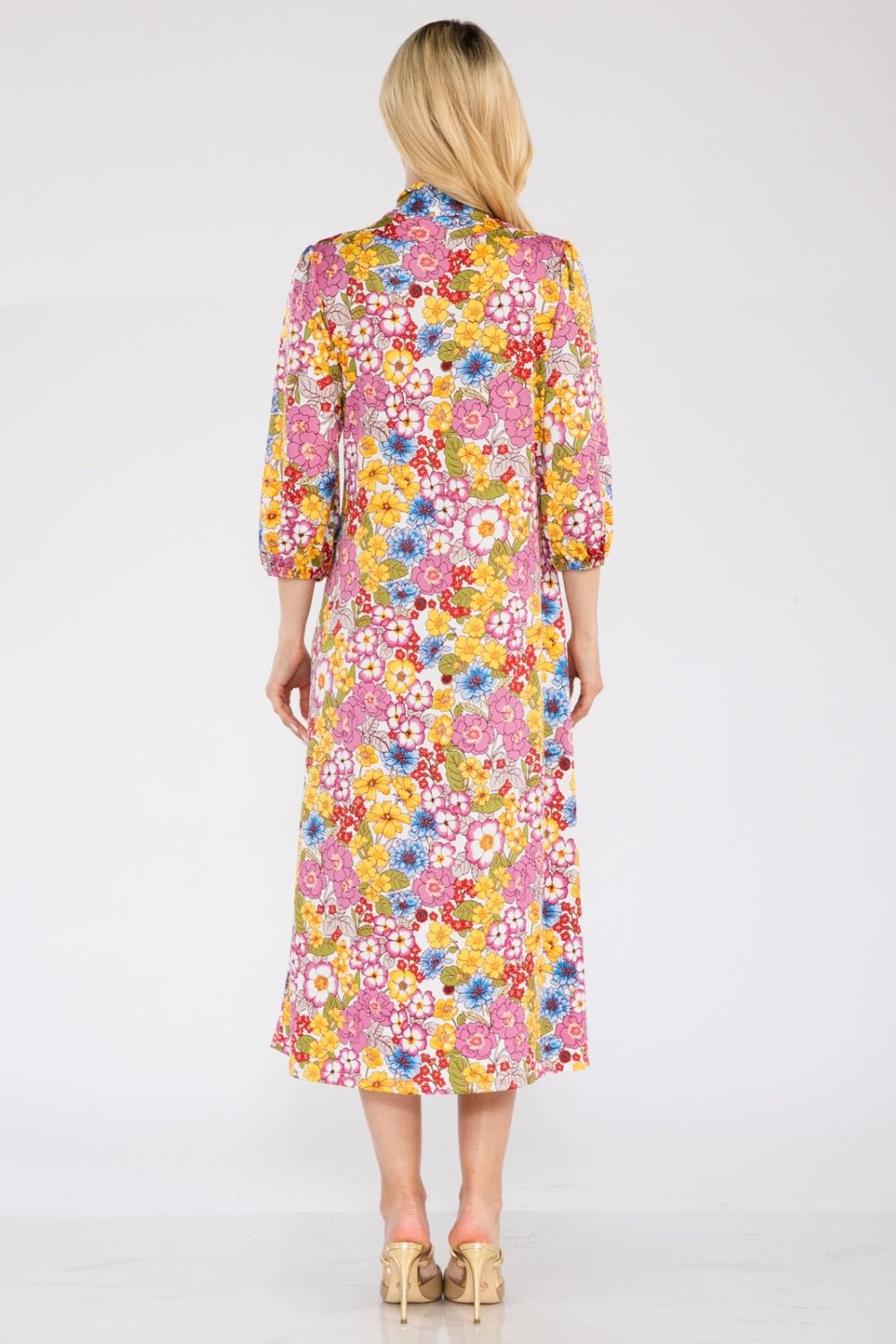 Celeste Full Size Floral Midi Dress with Bow Tied - Creative Designs by Shanny