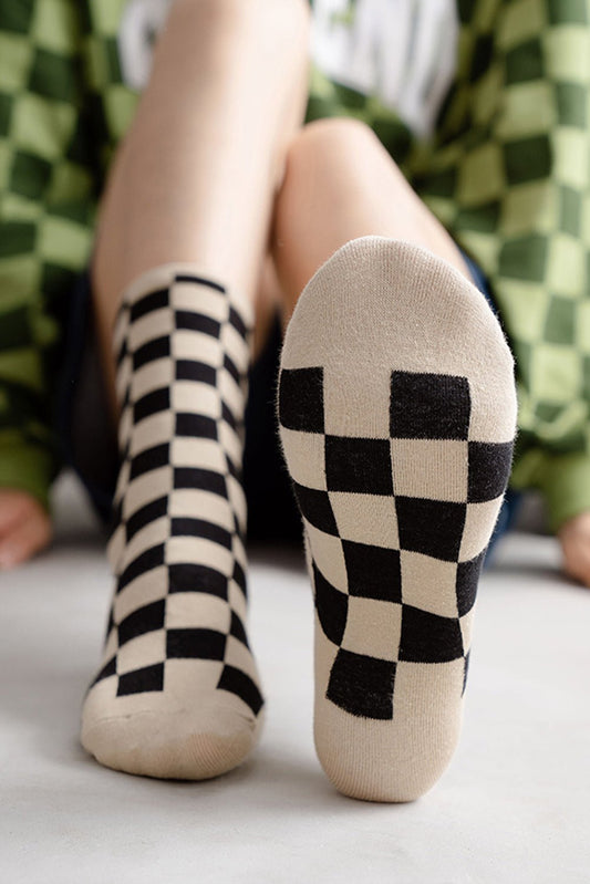 Chestnut Checkerboard Printed Cotton Socks - Creative Designs by Shanny