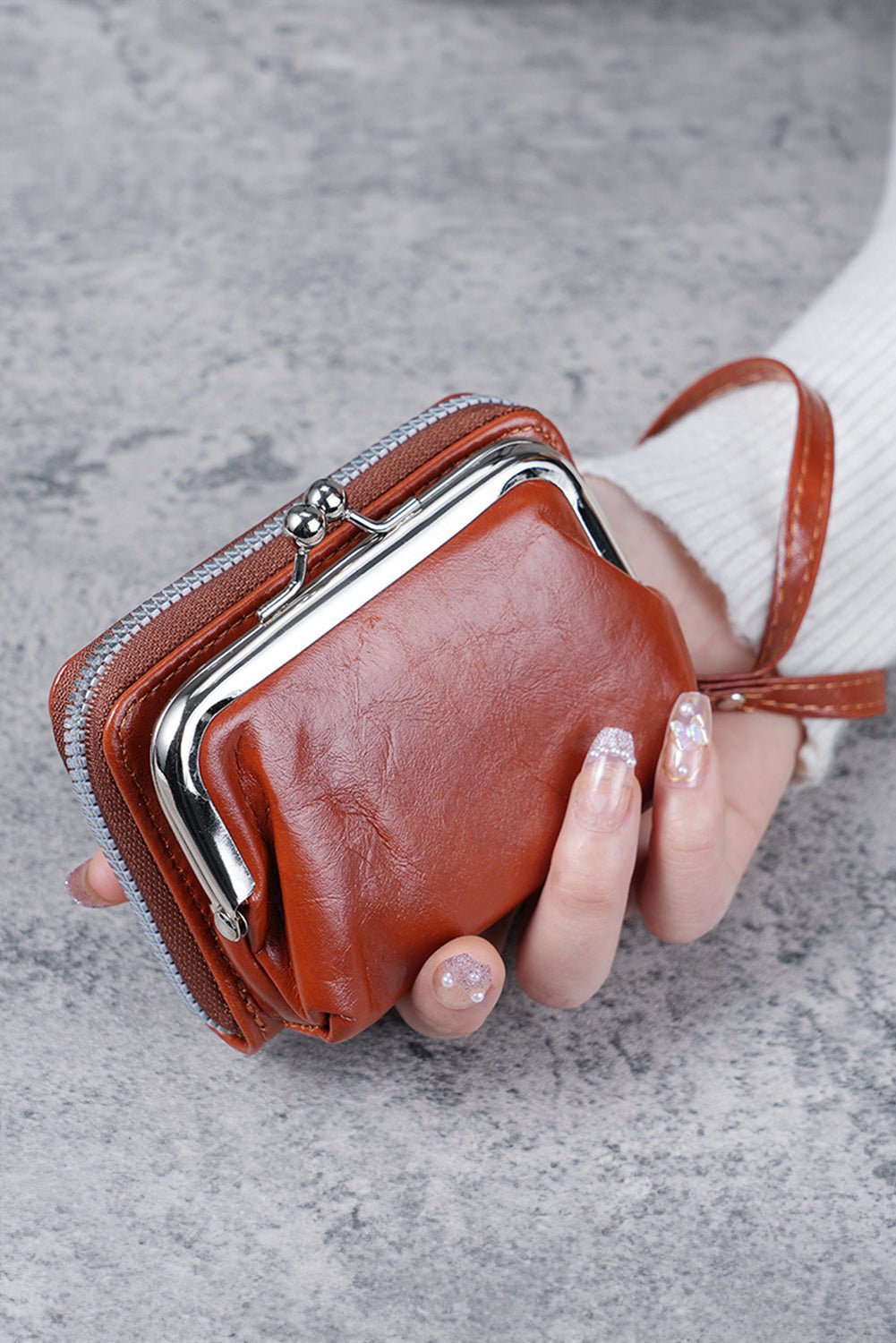 Chestnut Minimalist Wristlet PU Leather Coin Purse - Creative Designs by Shanny