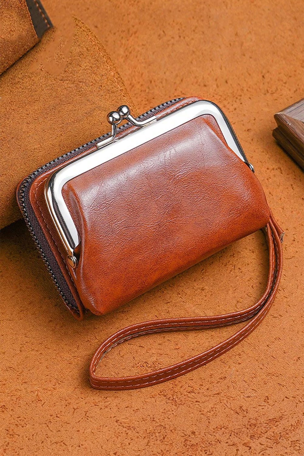 Chestnut Minimalist Wristlet PU Leather Coin Purse - Creative Designs by Shanny