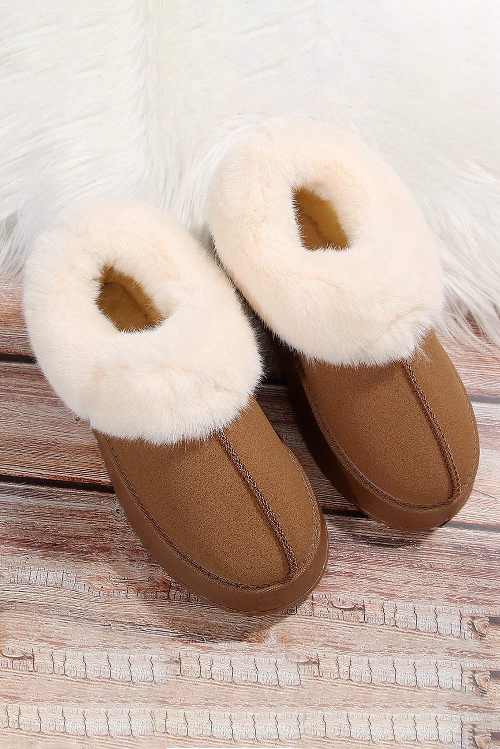 Chestnut Plush Suede Trim Thick Sole Flat Snow Boots - Creative Designs by Shanny