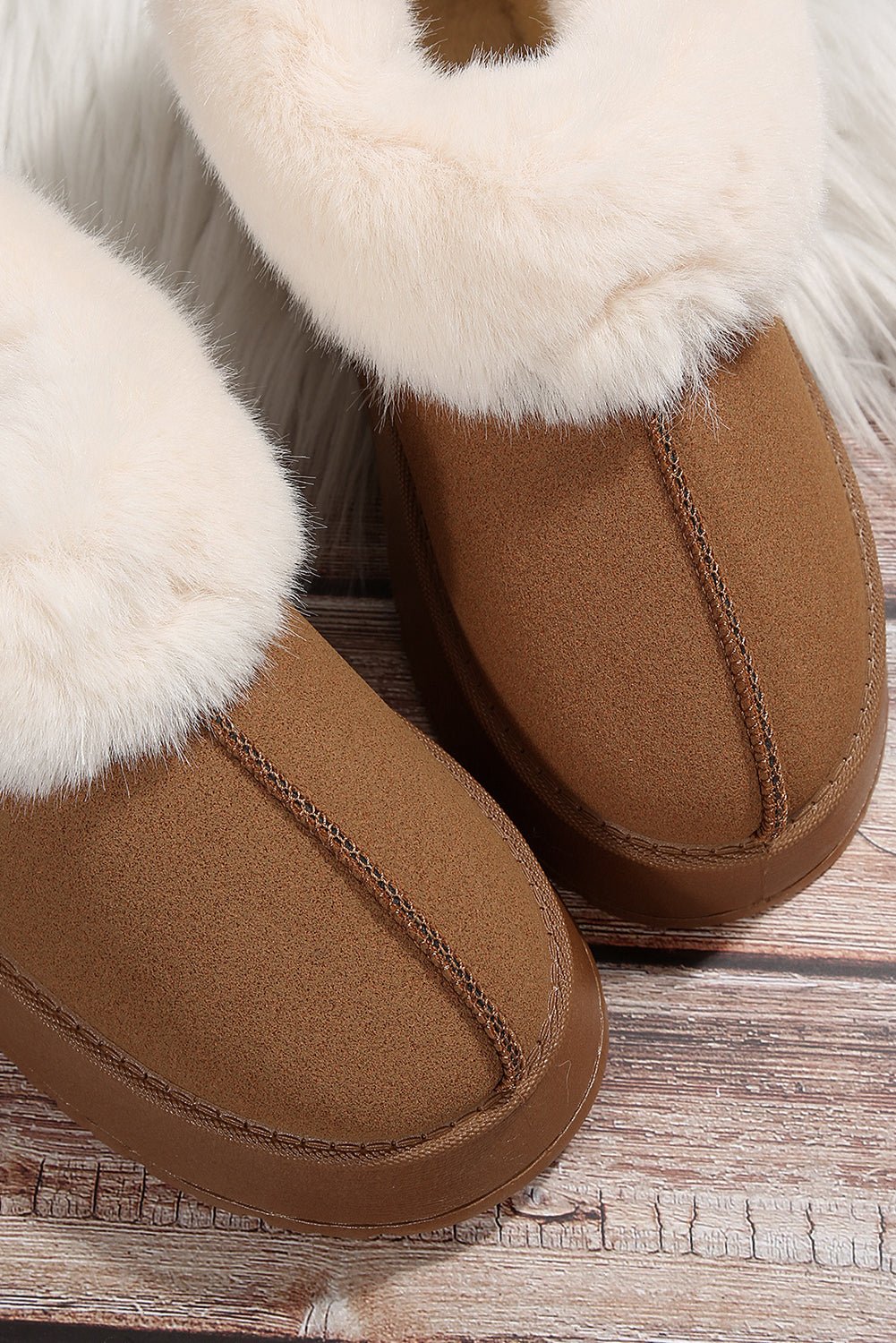 Chestnut Plush Suede Trim Thick Sole Flat Snow Boots - Creative Designs by Shanny