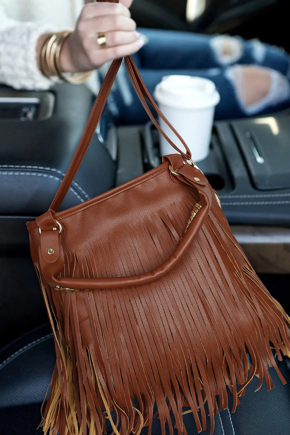 Chestnut Vintage Fringed Leather Shoulder Bag - Creative Designs by Shanny