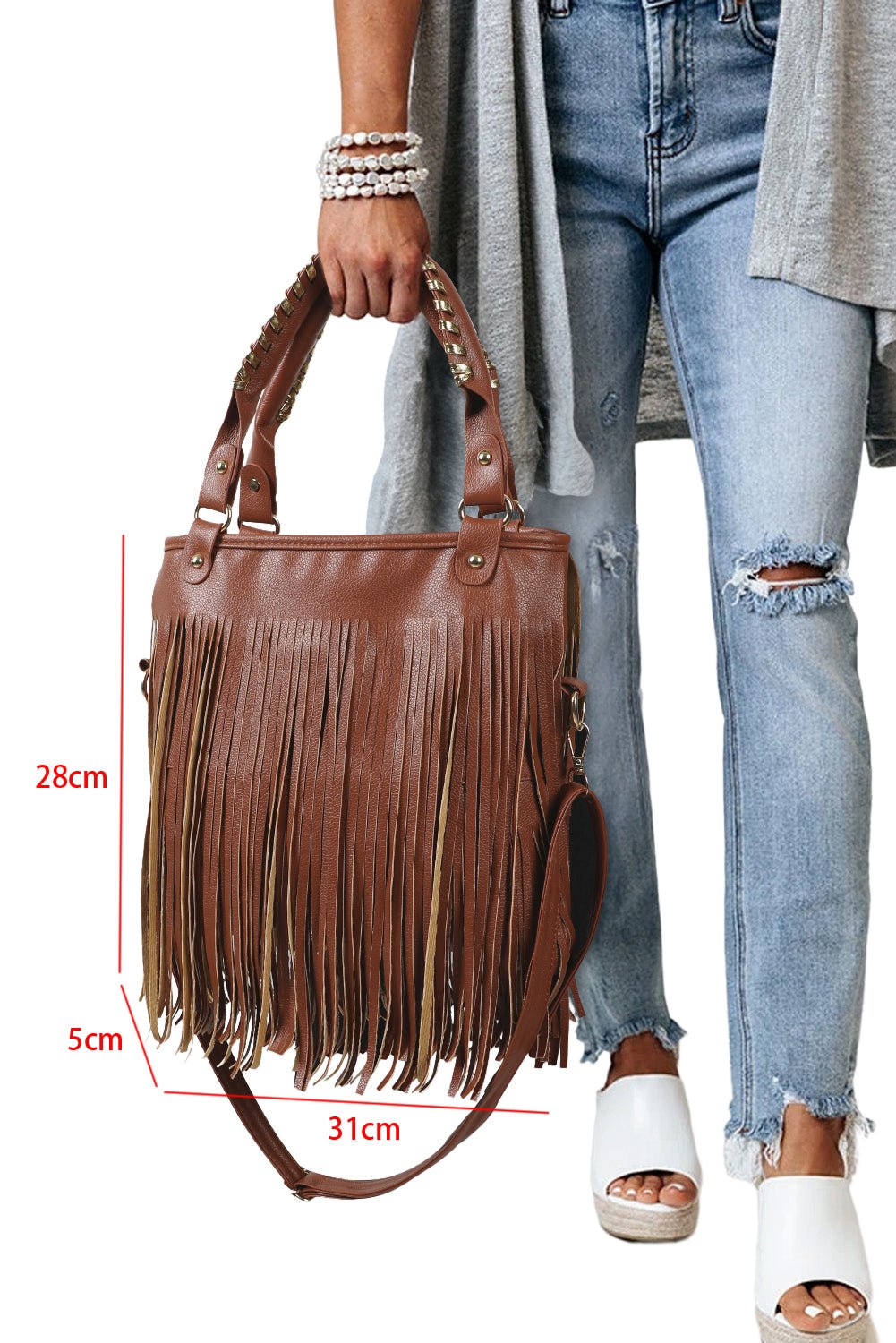 Chestnut Vintage Fringed Leather Shoulder Bag - Creative Designs by Shanny