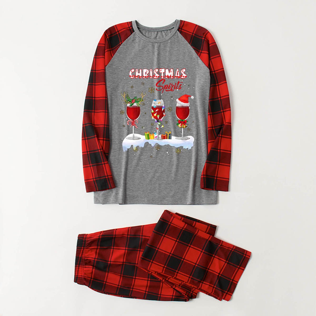 CHRISTMAS SPIRITS Graphic Top and Plaid Pants Set - Creative Designs by Shanny