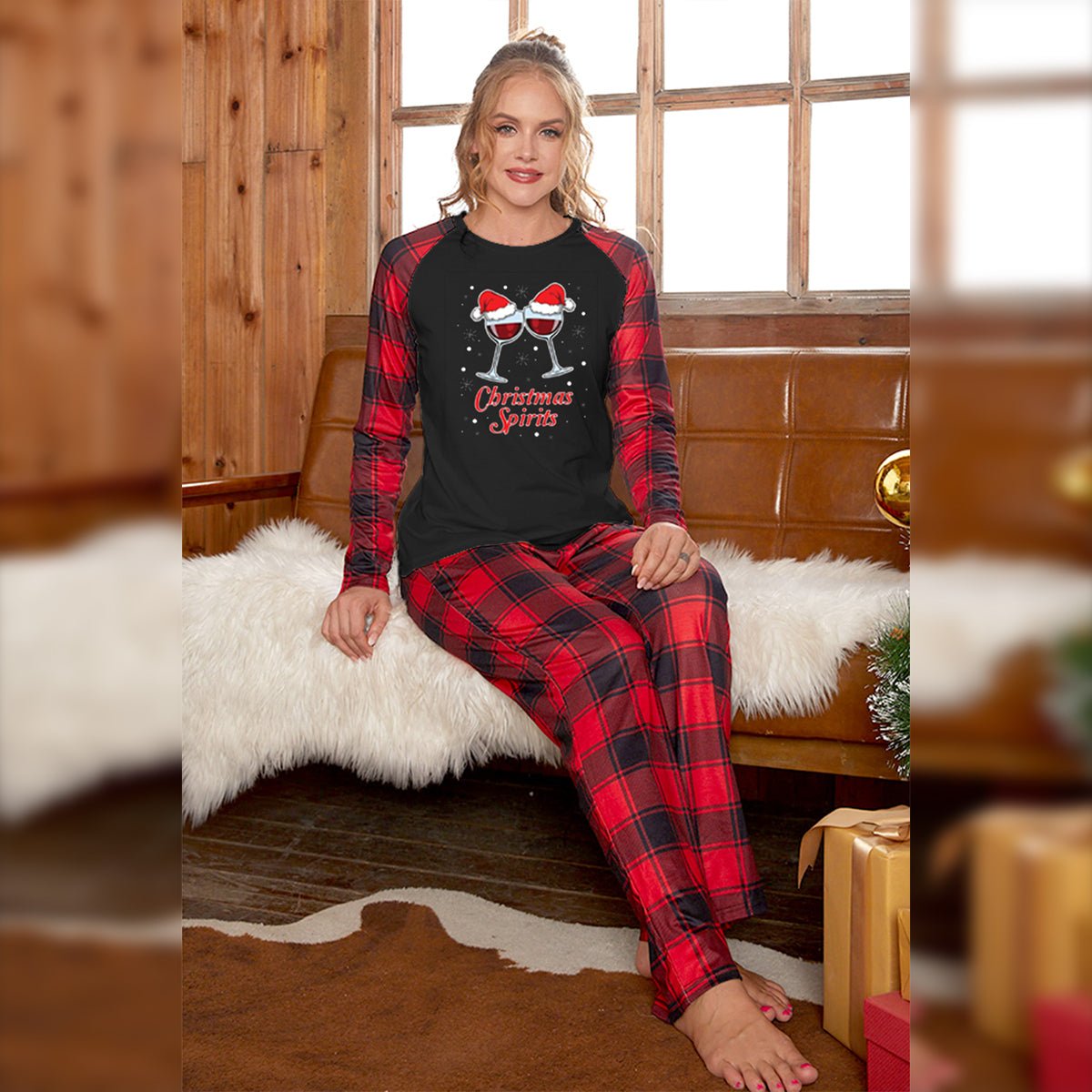 CHRISTMAS SPIRITS Graphic Top and Plaid Pants Set - Creative Designs by Shanny