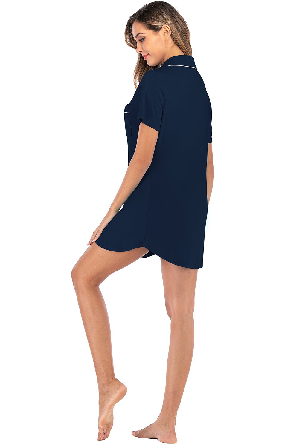 Contrast Piping Pocketed Short Sleeve Lounge Dress - Creative Designs by Shanny