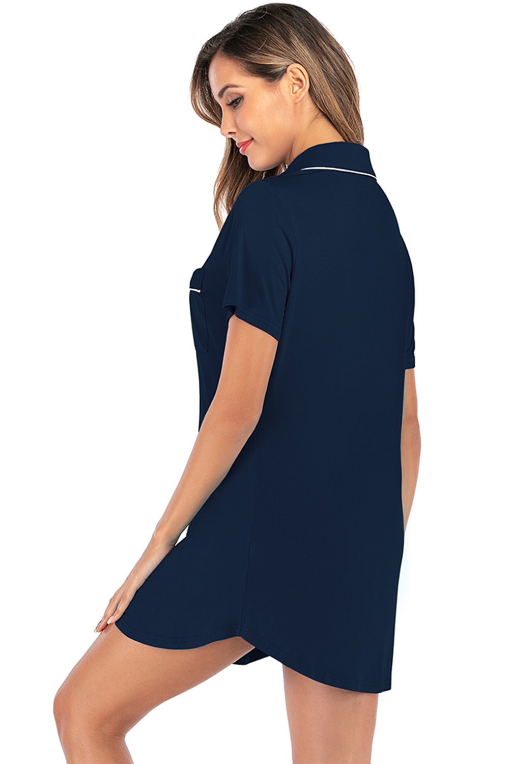 Contrast Piping Pocketed Short Sleeve Lounge Dress - Creative Designs by Shanny