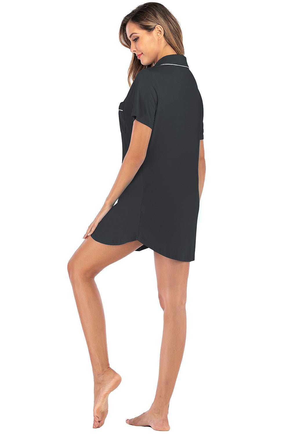 Contrast Piping Pocketed Short Sleeve Lounge Dress - Creative Designs by Shanny