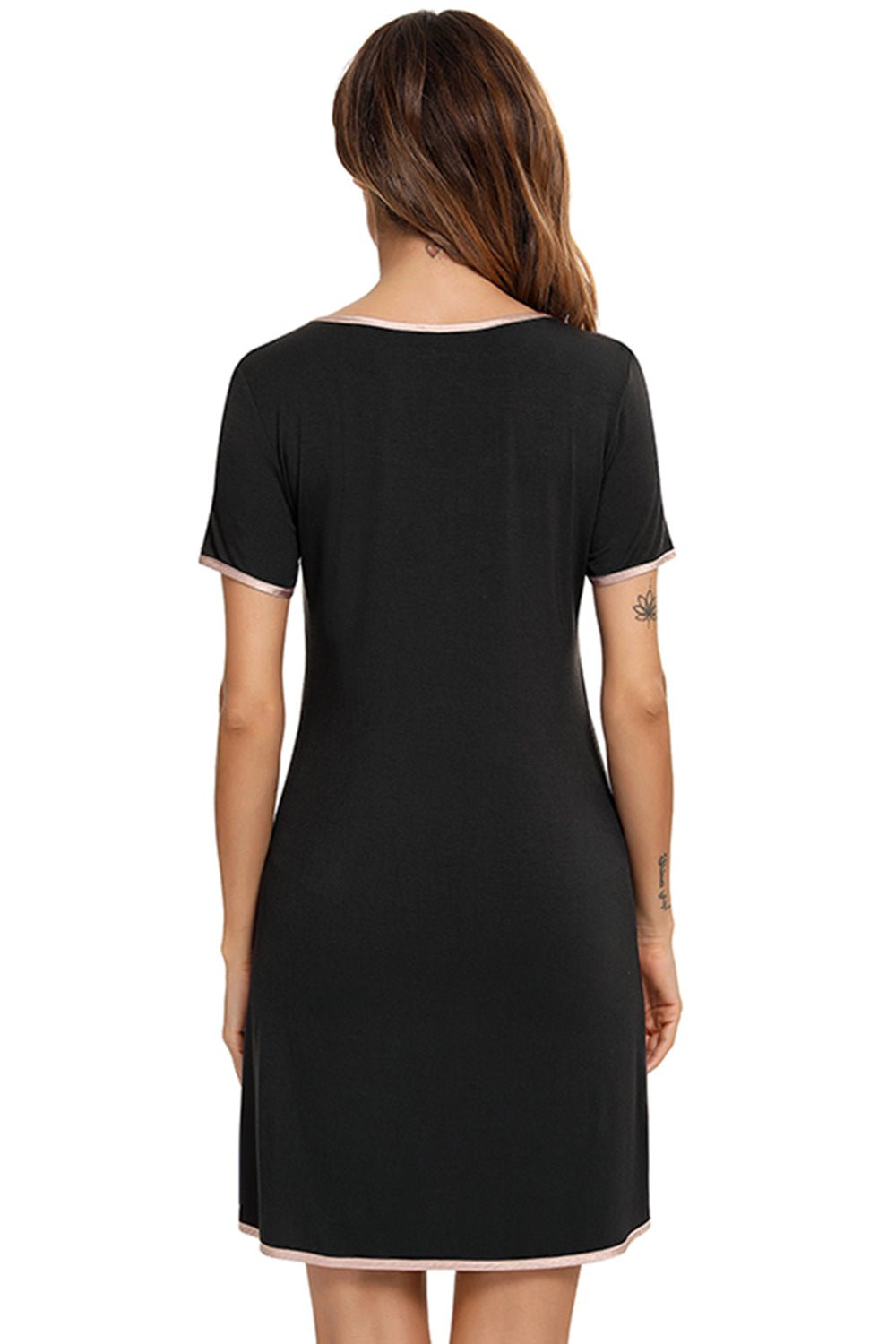 Contrast Trim Pocketed Round Neck Lounge Dress - Creative Designs by Shanny