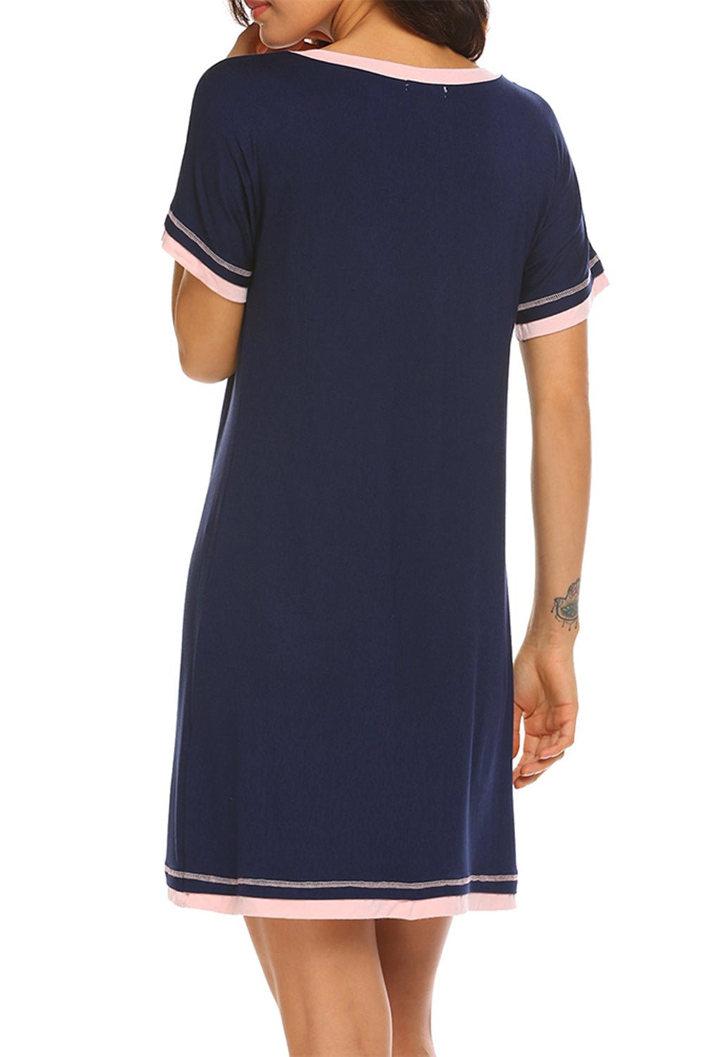 Contrast Trim Short Sleeve Lounge Dress - Creative Designs by Shanny