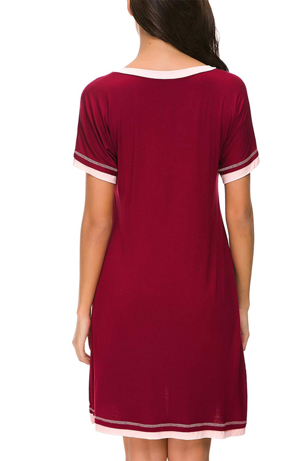 Contrast Trim Short Sleeve Lounge Dress - Creative Designs by Shanny