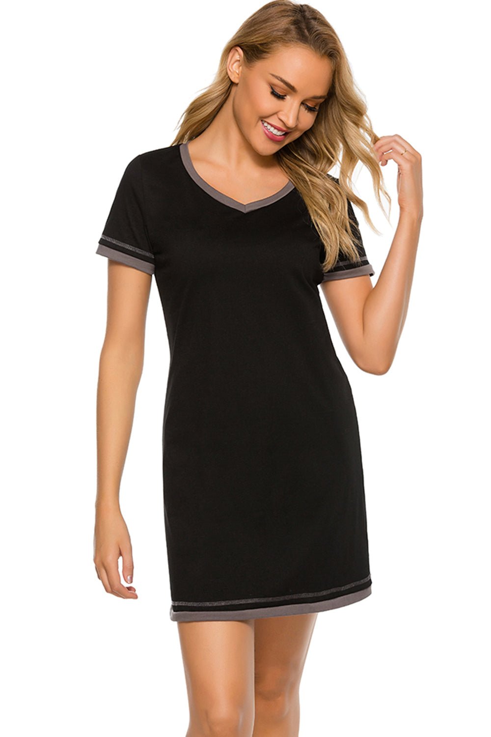 Contrast Trim Short Sleeve Lounge Dress - Creative Designs by Shanny