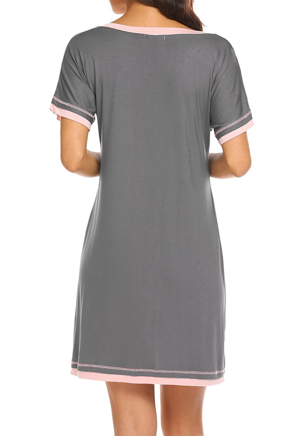 Contrast Trim Short Sleeve Lounge Dress - Creative Designs by Shanny