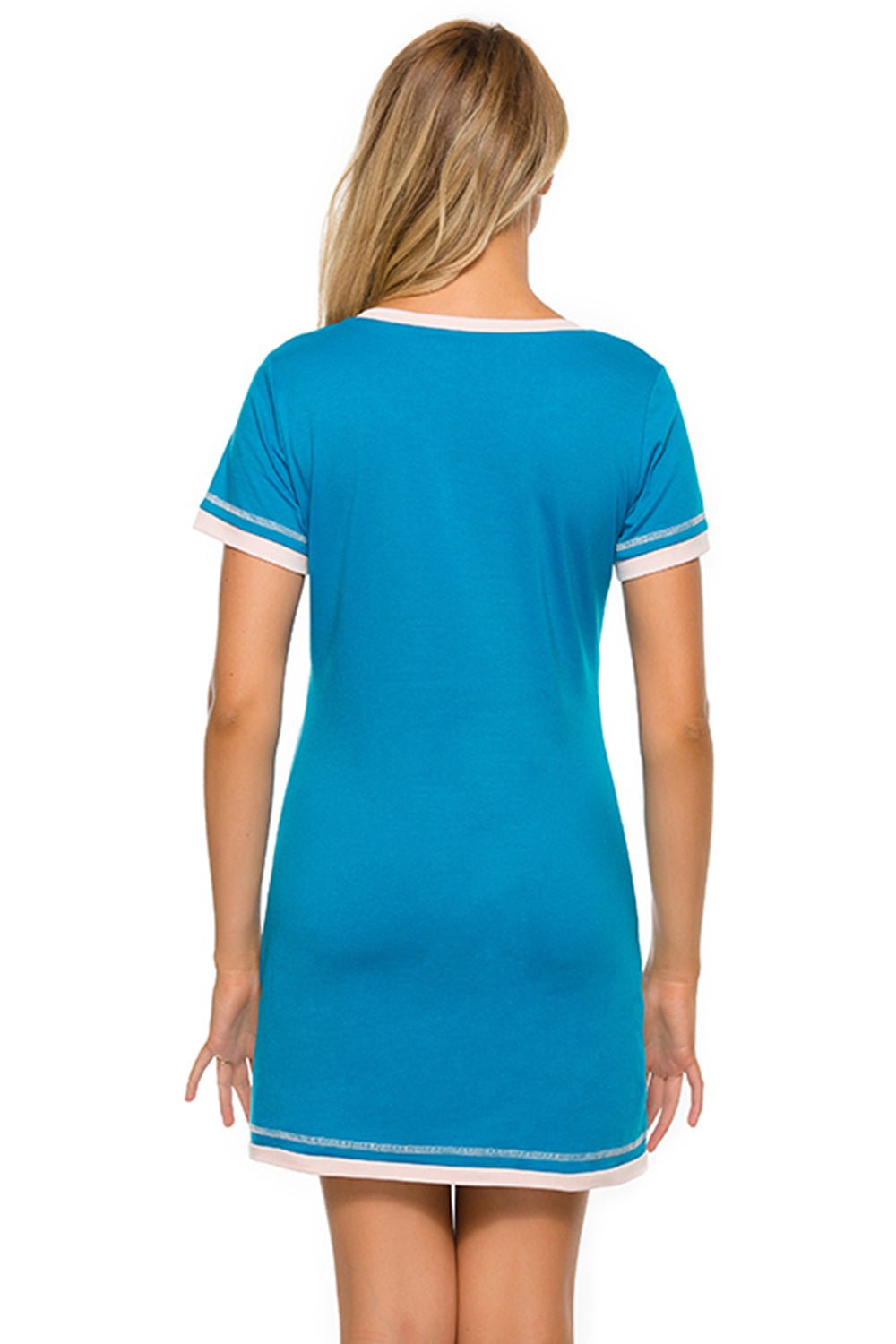 Contrast Trim Short Sleeve Lounge Dress - Creative Designs by Shanny