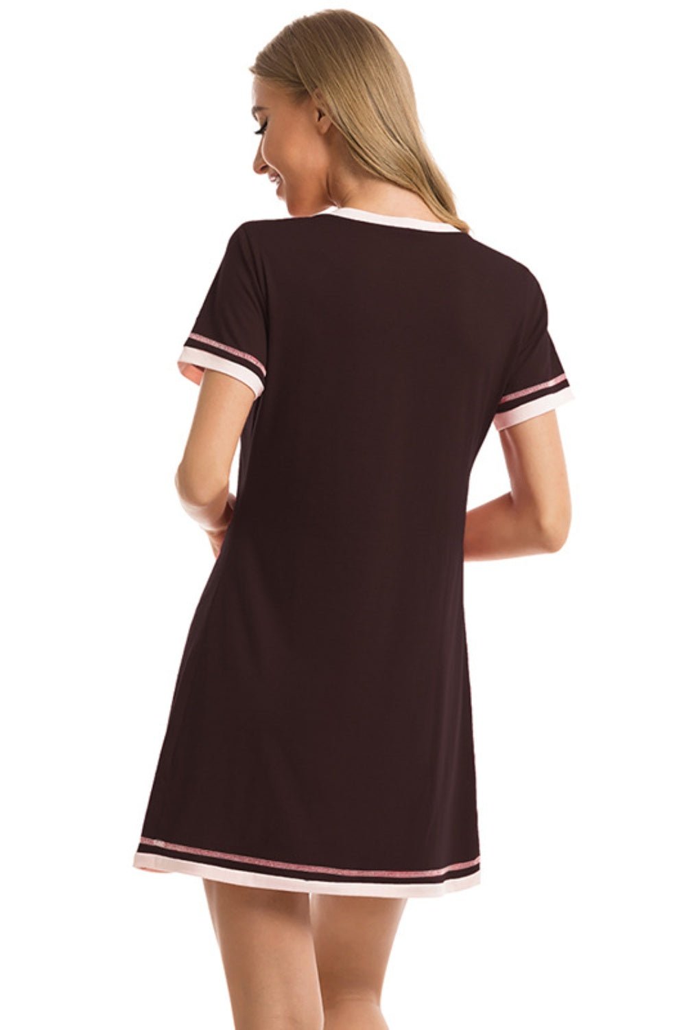 Contrast Trim Short Sleeve Lounge Dress - Creative Designs by Shanny