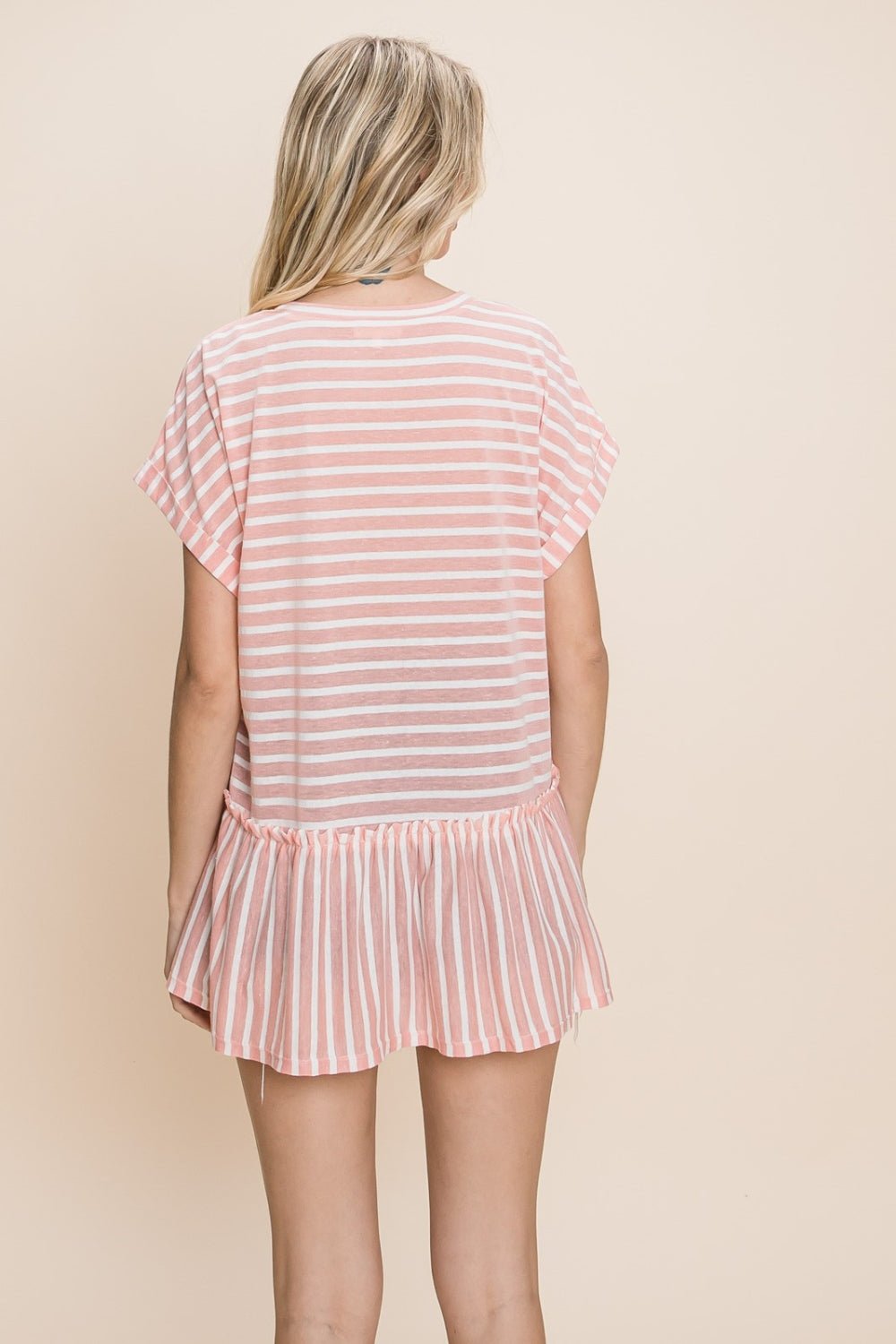 Cotton Bleu by Nu Label Striped Ruffled Short Sleeve Top - Creative Designs by Shanny