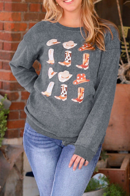 Cowboy Hat & Boot Graphic Sweatshirt - Creative Designs by Shanny