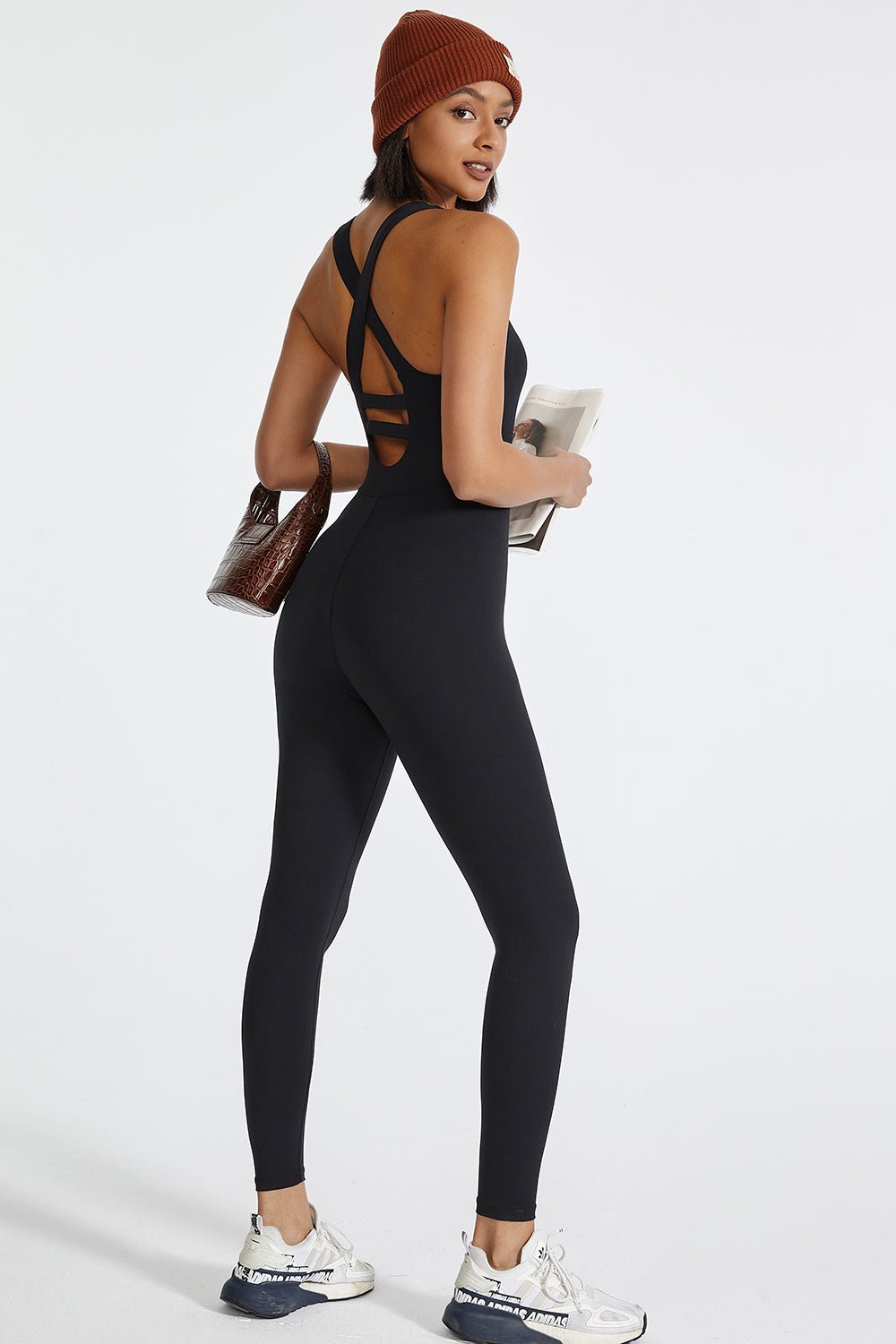 Crisscross Back Wide Strap Active Jumpsuit - Creative Designs by Shanny