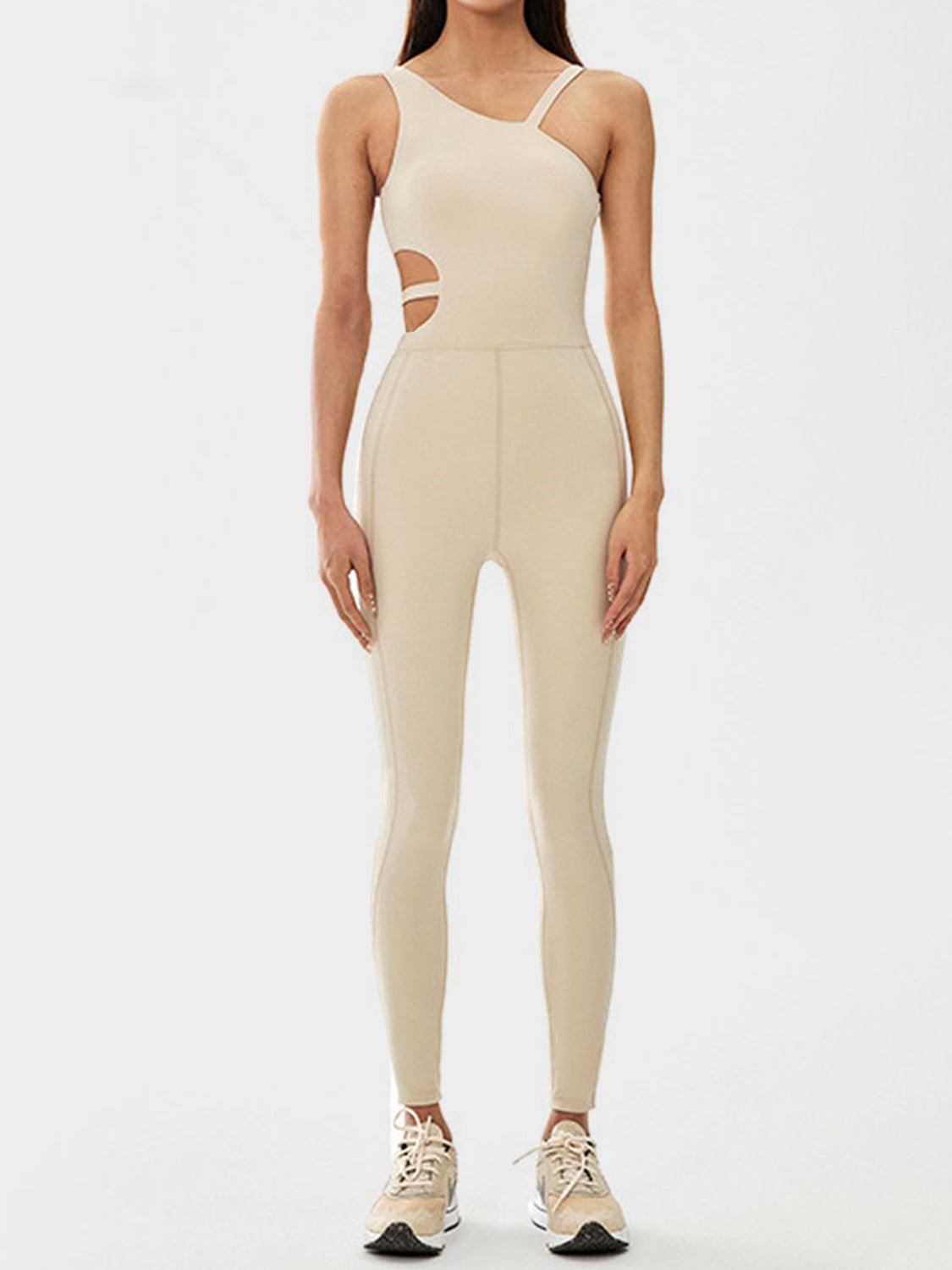 Cutout Asymmetrical Neck Active Jumpsuit - Creative Designs by Shanny