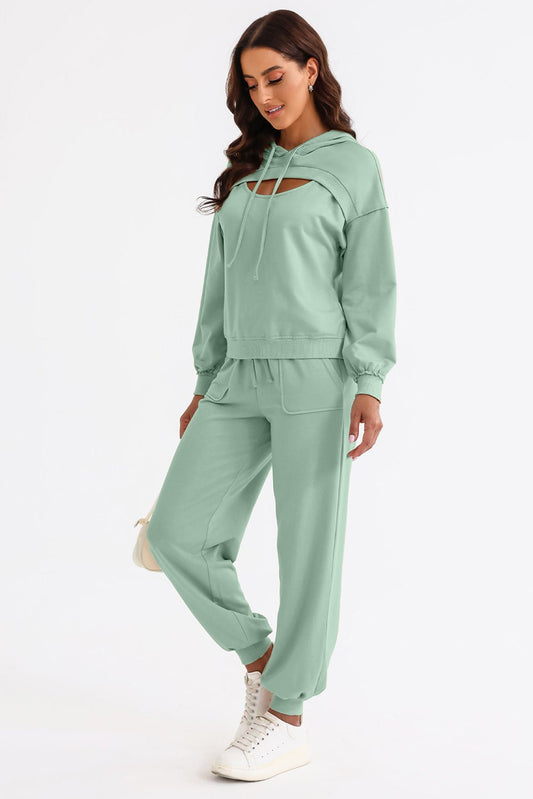 Cutout Drawstring Hoodie and Joggers Active Set - Creative Designs by Shanny