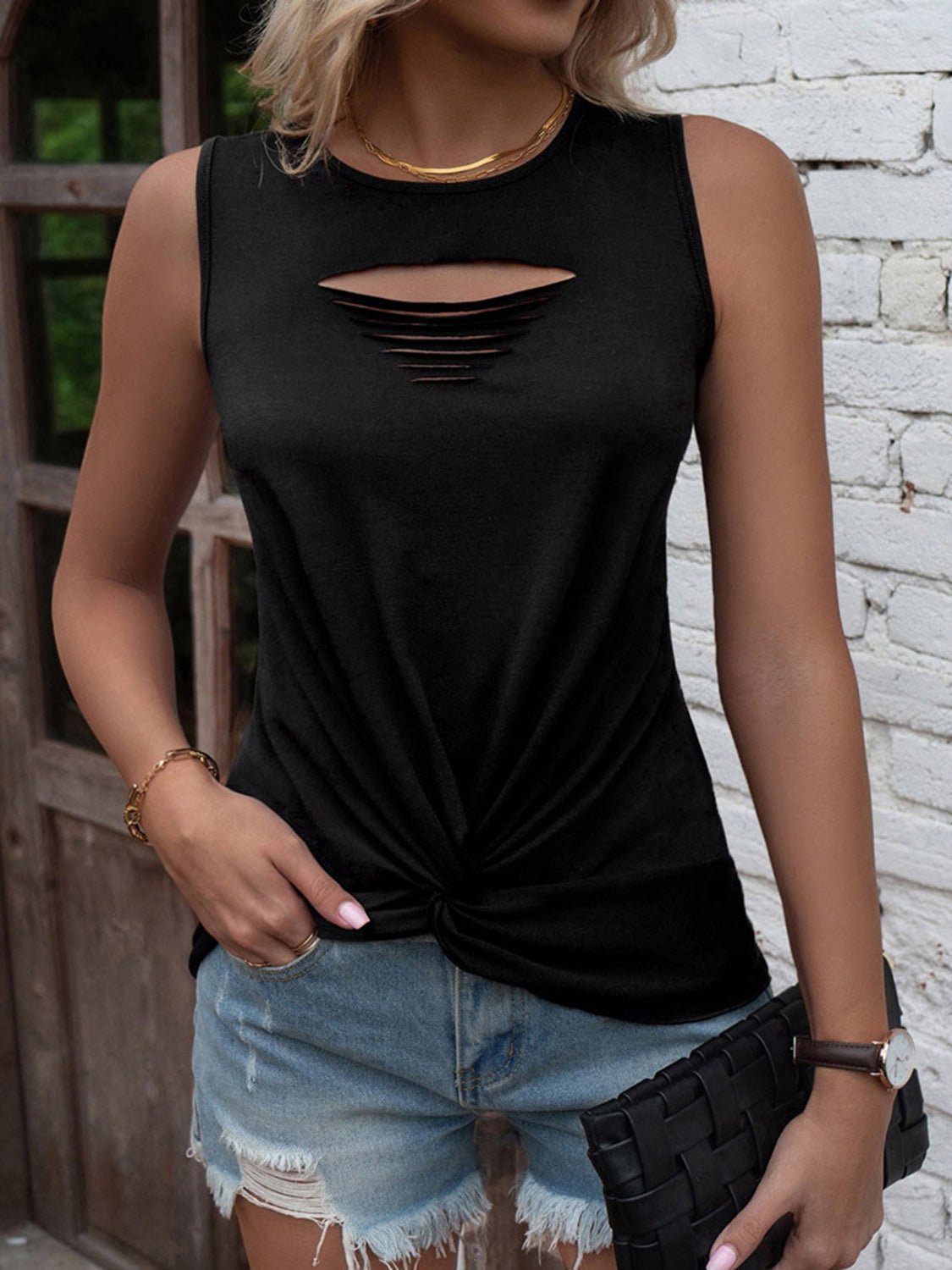 Cutout Twisted Round Neck Tank - Creative Designs by Shanny