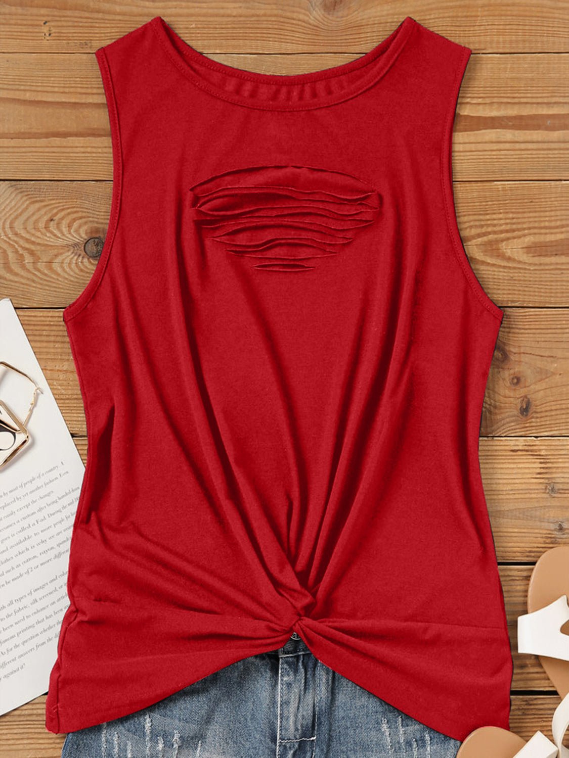 Cutout Twisted Round Neck Tank - Creative Designs by Shanny