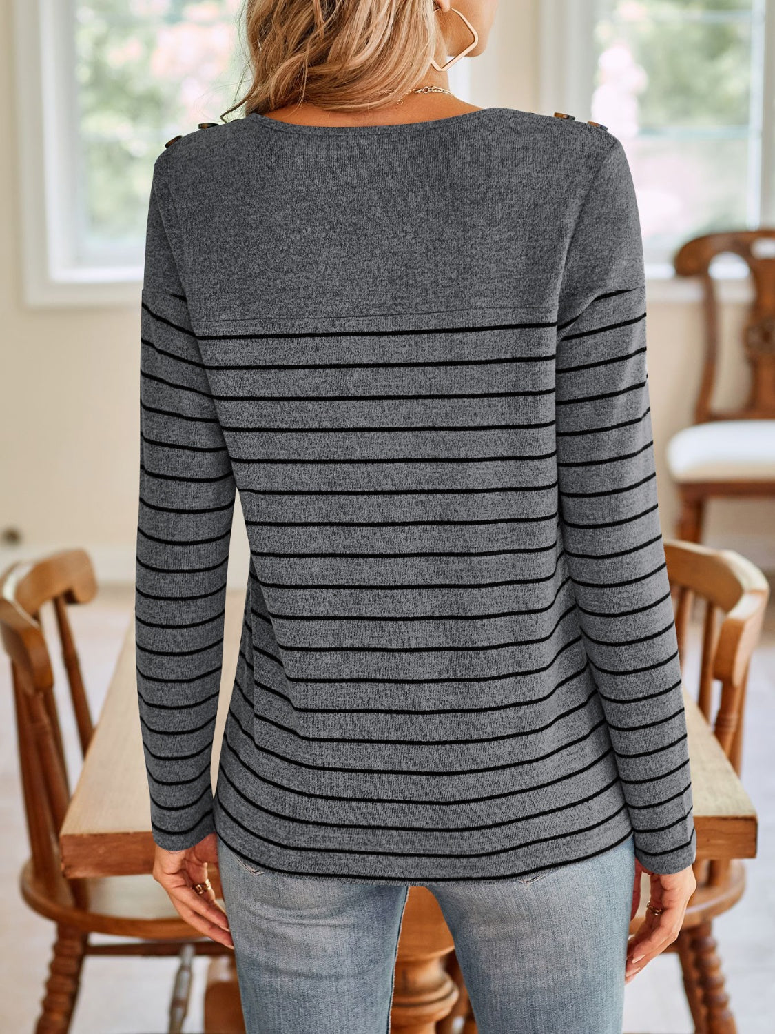 Striped Round Neck Long Sleeve T-Shirt