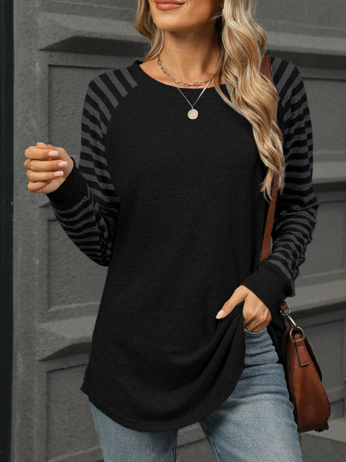 Striped Round Neck Long Sleeve T-Shirt