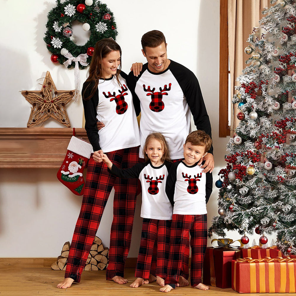 Reindeer Graphic Top and Plaid Pants Set