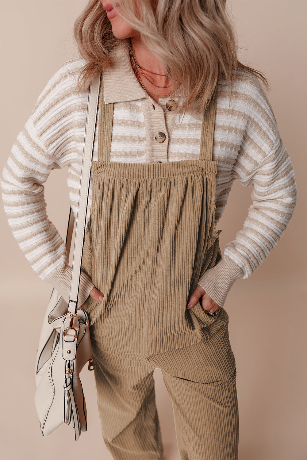 Black Plain Pocketed Loose Fit Corduroy Overalls - Creative Designs by Shanny