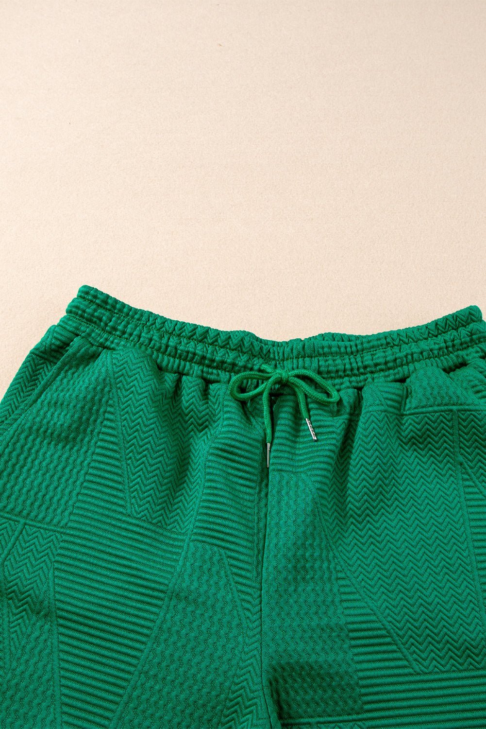 Dark Green Textured Ruffle Split Top and Drawstring Shorts - Creative Designs by Shanny