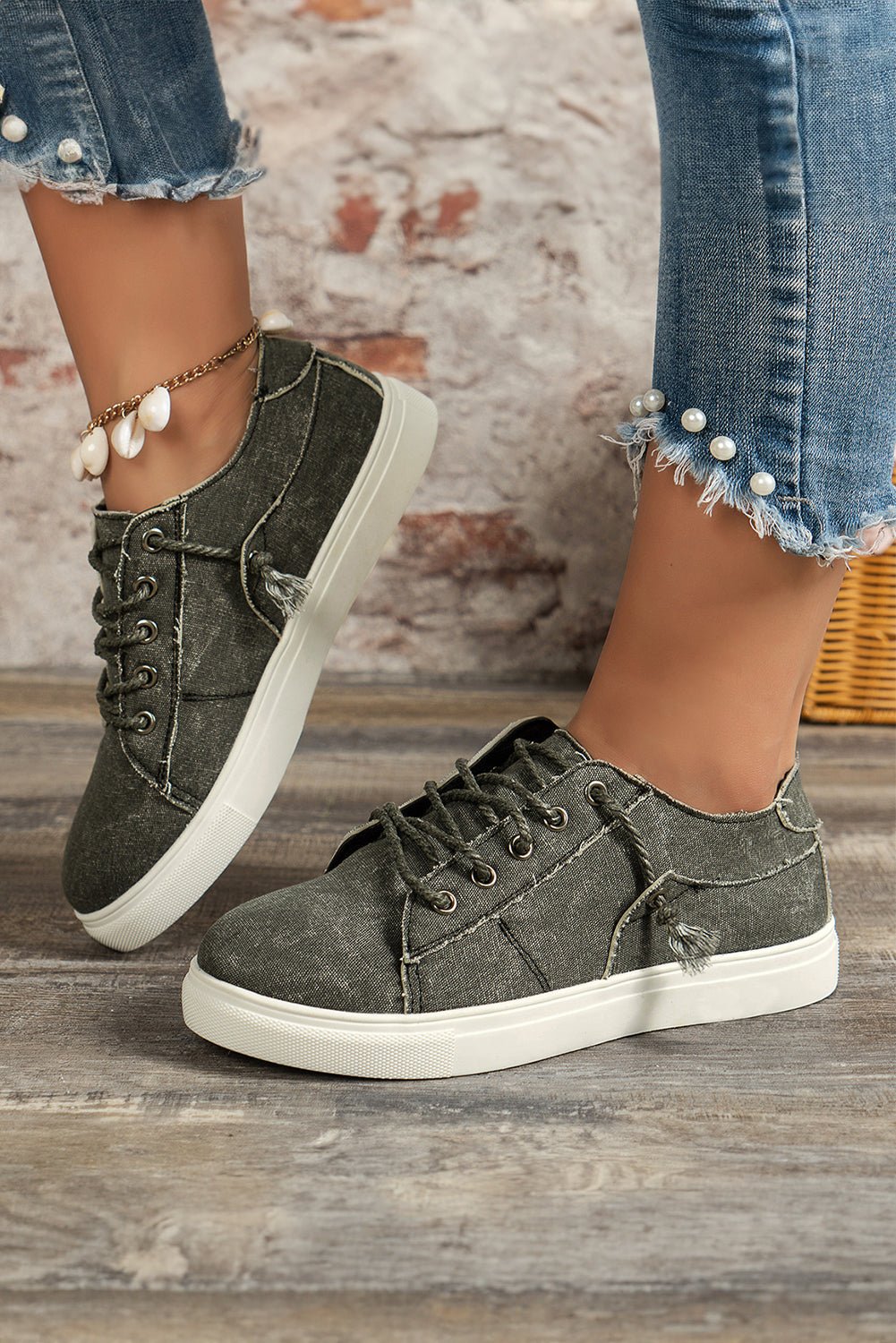 Dark Grey Criss Cross Slip On Canvas Sneakers - Creative Designs by Shanny