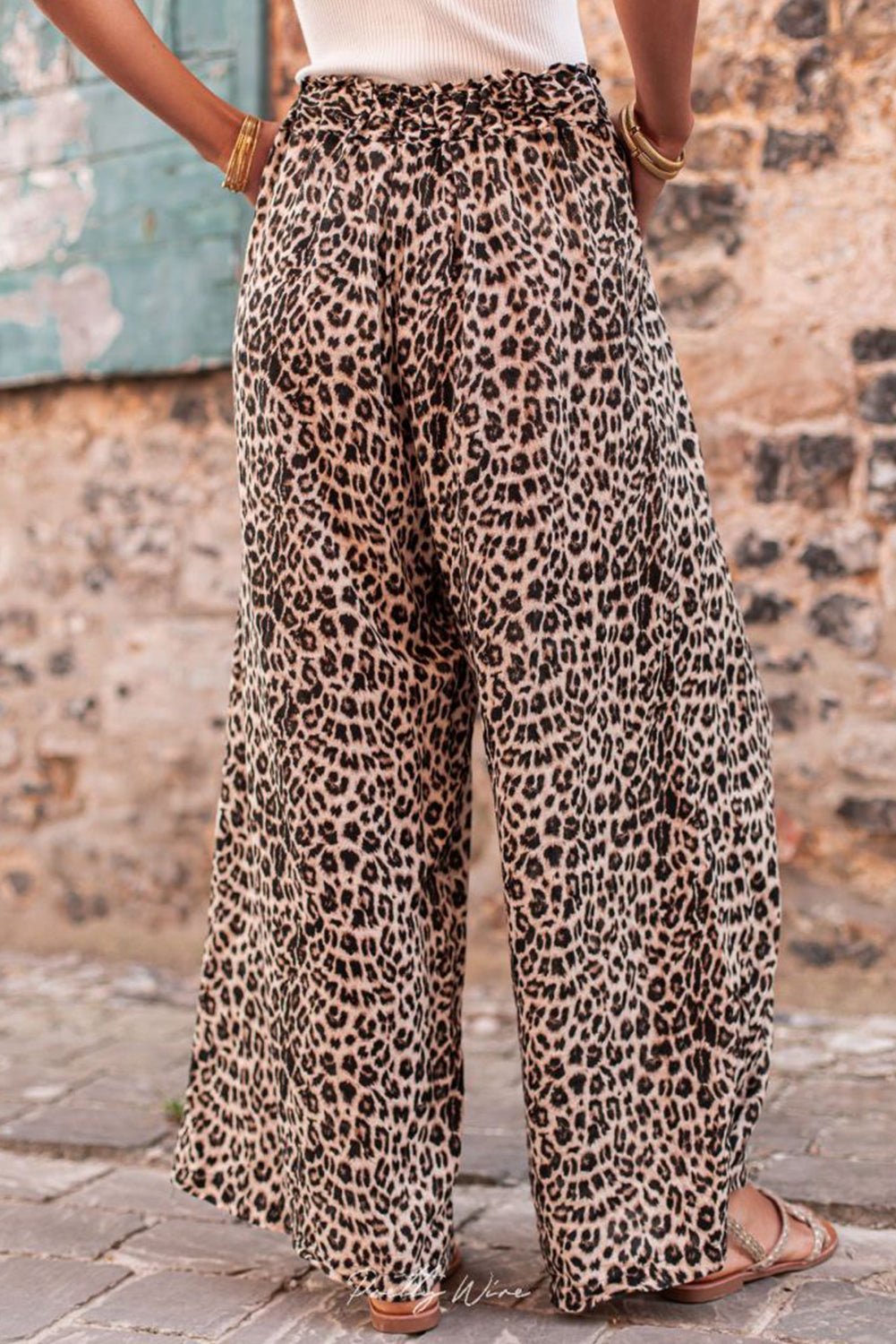 Desert Palm Boho Leopard Wide Leg Pants - Creative Designs by Shanny