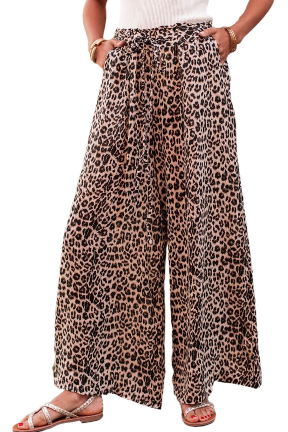 Desert Palm Boho Leopard Wide Leg Pants - Creative Designs by Shanny