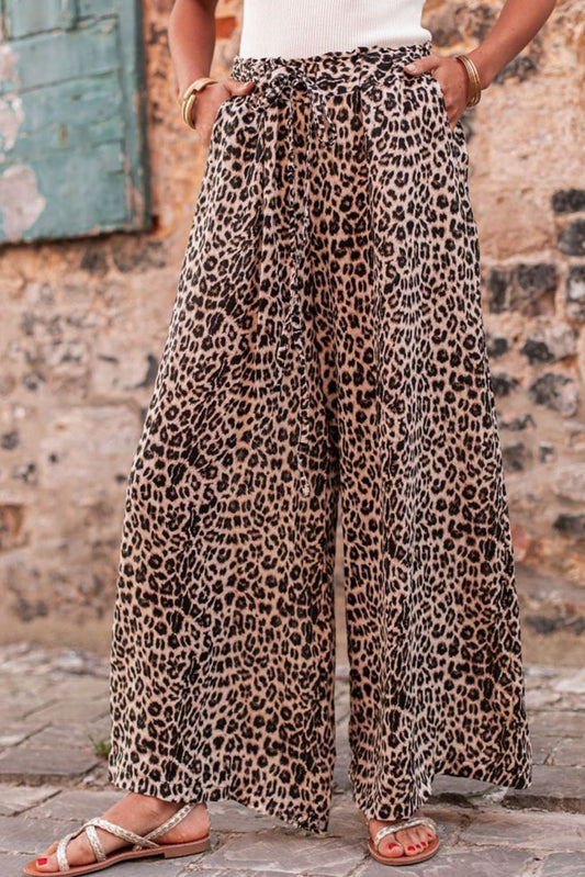 Desert Palm Boho Leopard Wide Leg Pants - Creative Designs by Shanny