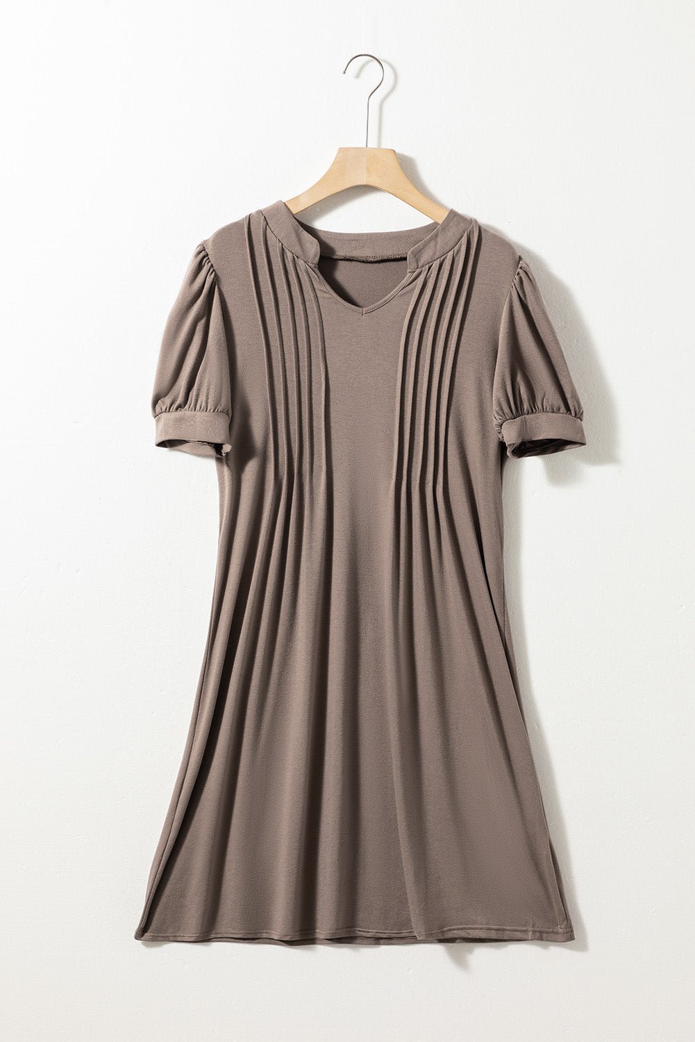 Desert Palm Notched Neck Pleated Puff Sleeve Shift T-shirt Dress - Creative Designs by Shanny