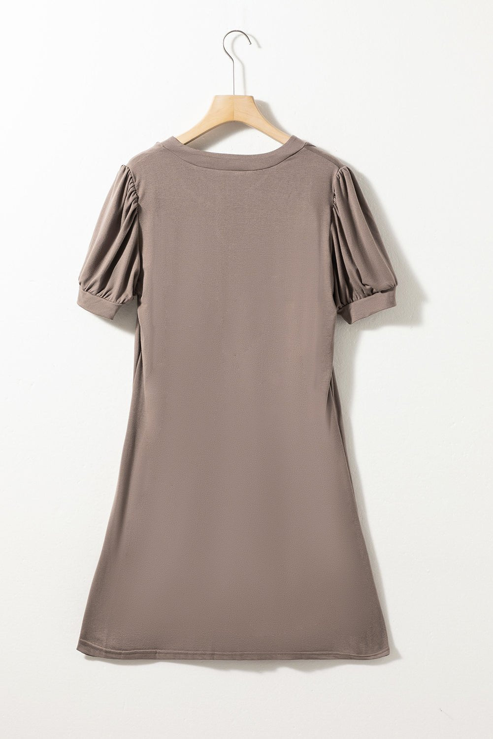 Desert Palm Notched Neck Pleated Puff Sleeve Shift T-shirt Dress - Creative Designs by Shanny