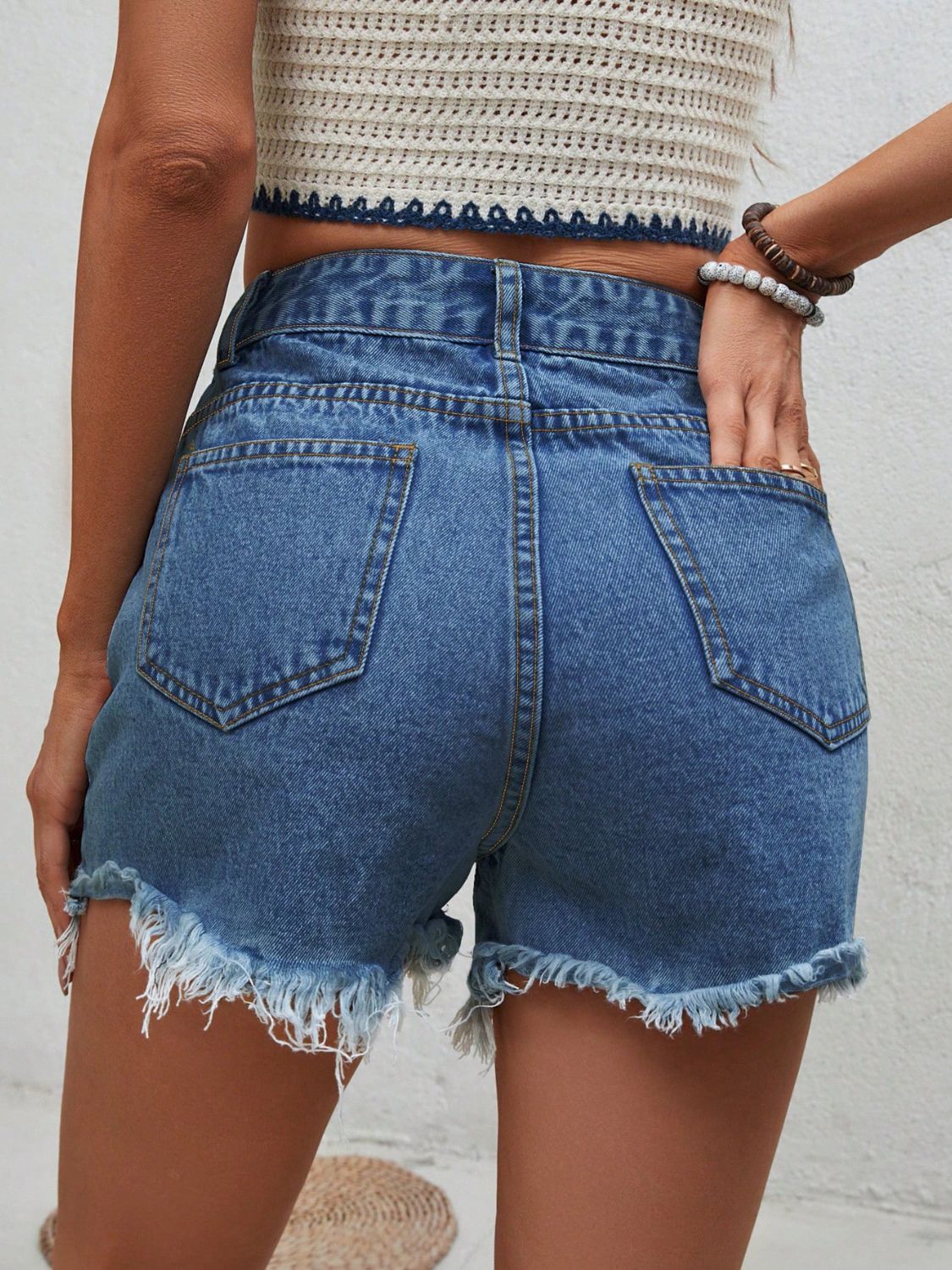 Distressed Raw Hem Denim Shorts - Creative Designs by Shanny