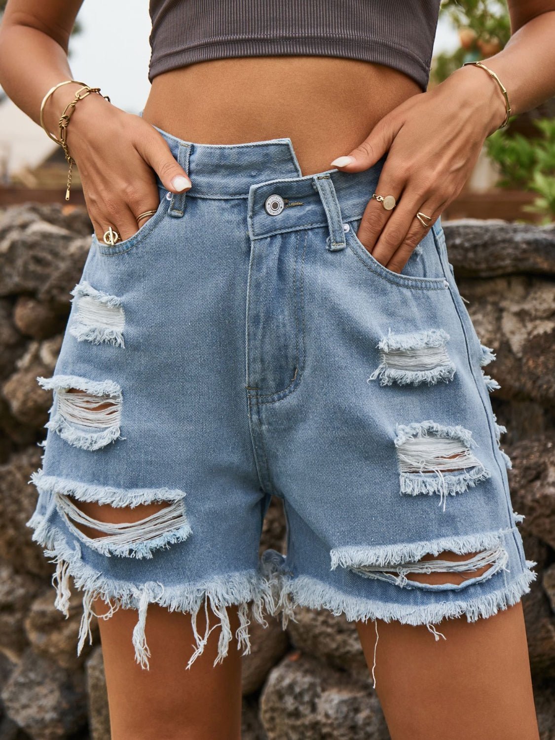 Distressed Raw Hem Denim Shorts - Creative Designs by Shanny