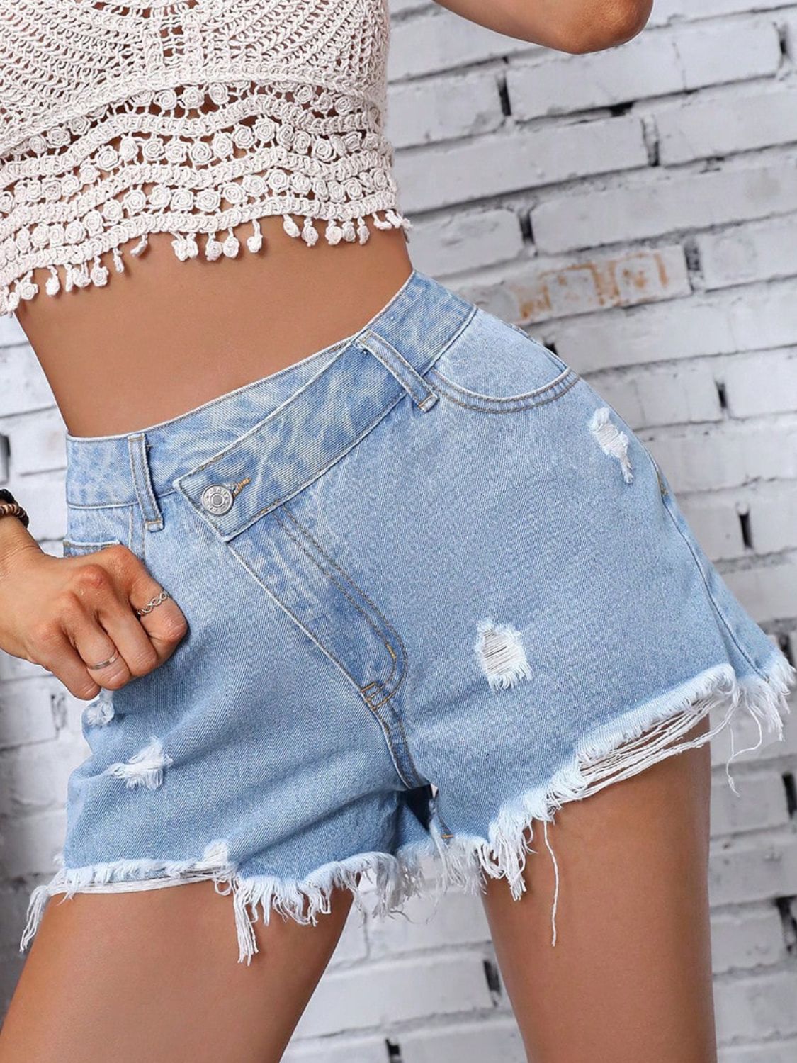 Distressed Raw Hem Denim Shorts - Creative Designs by Shanny