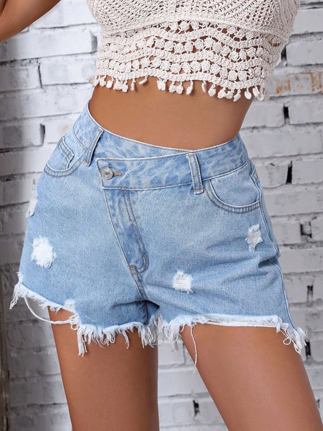 Distressed Raw Hem Denim Shorts - Creative Designs by Shanny