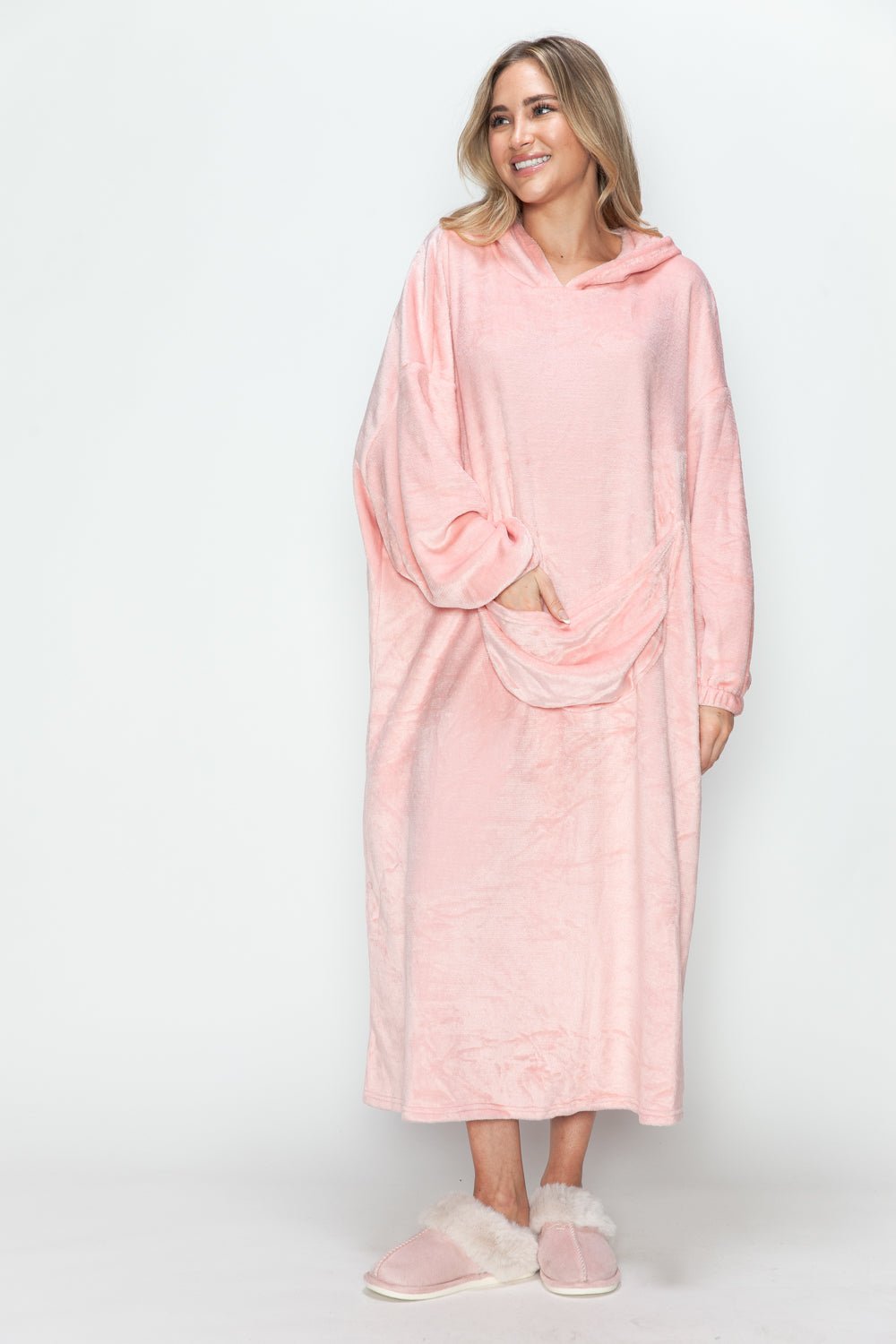 Double Take Full Size Pocketed Hooded Midi Lounge Dress - Creative Designs by Shanny