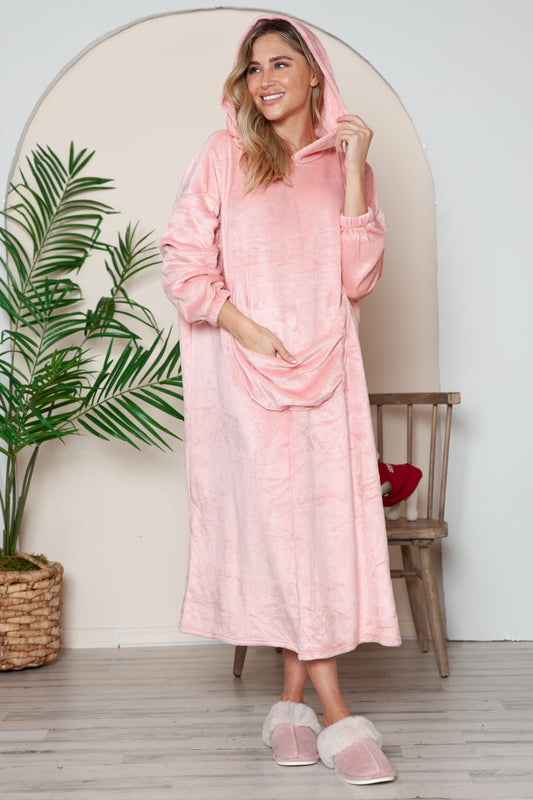 Double Take Full Size Pocketed Hooded Midi Lounge Dress - Creative Designs by Shanny