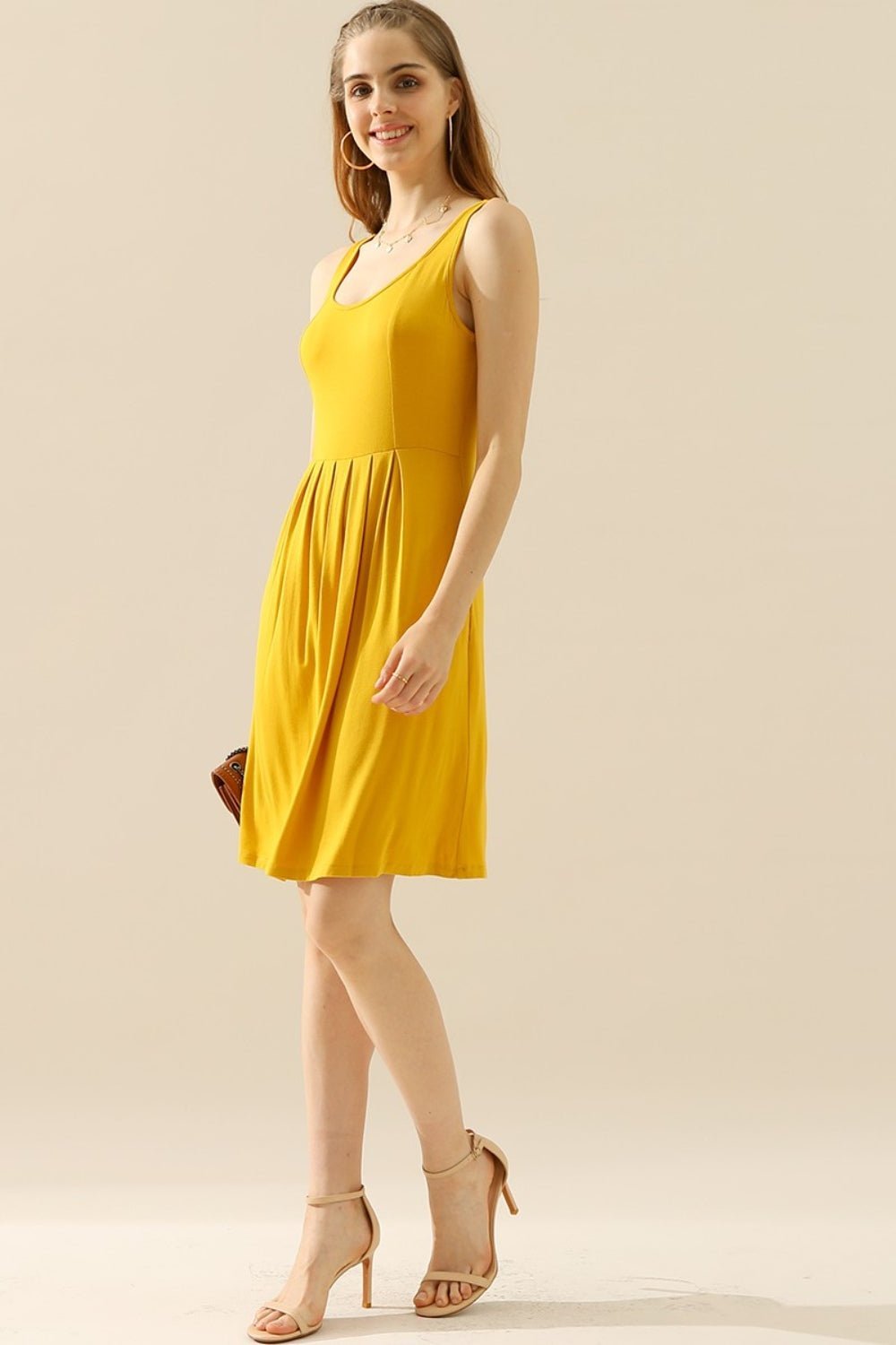 Doublju Full Size Round Neck Ruched Sleeveless Dress with Pockets - Creative Designs by Shanny