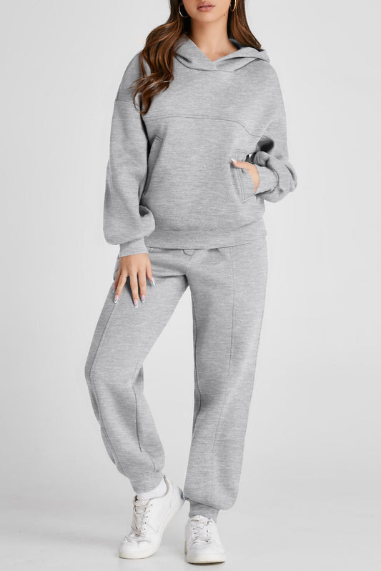 Dropped Shoulder Long Sleeve Hoodie and Pants Active Set - Creative Designs by Shanny